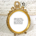 Antique French Gilt Bronze Ormolu 5.25" Picture Frame, Louis XVI Bow & Ribbon Top