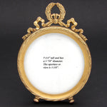Antique French Gilt Bronze Ormolu 5.25" Picture Frame, Louis XVI Bow & Ribbon Top