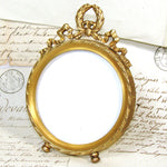 Antique French Gilt Bronze Ormolu 5.25" Picture Frame, Louis XVI Bow & Ribbon Top