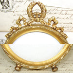Antique French Gilt Bronze Ormolu 5.25" Picture Frame, Louis XVI Bow & Ribbon Top