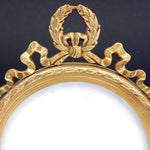 Antique French Gilt Bronze Ormolu 5.25" Picture Frame, Louis XVI Bow & Ribbon Top