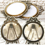 Antique French Louis XVI Style Miniature Picture Frame Pair, Bow & Ribbon Top