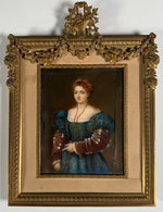Elegant Antique French Frame Miniature Portrait after TITIAN's Renaissance "Portrait of a Lady",