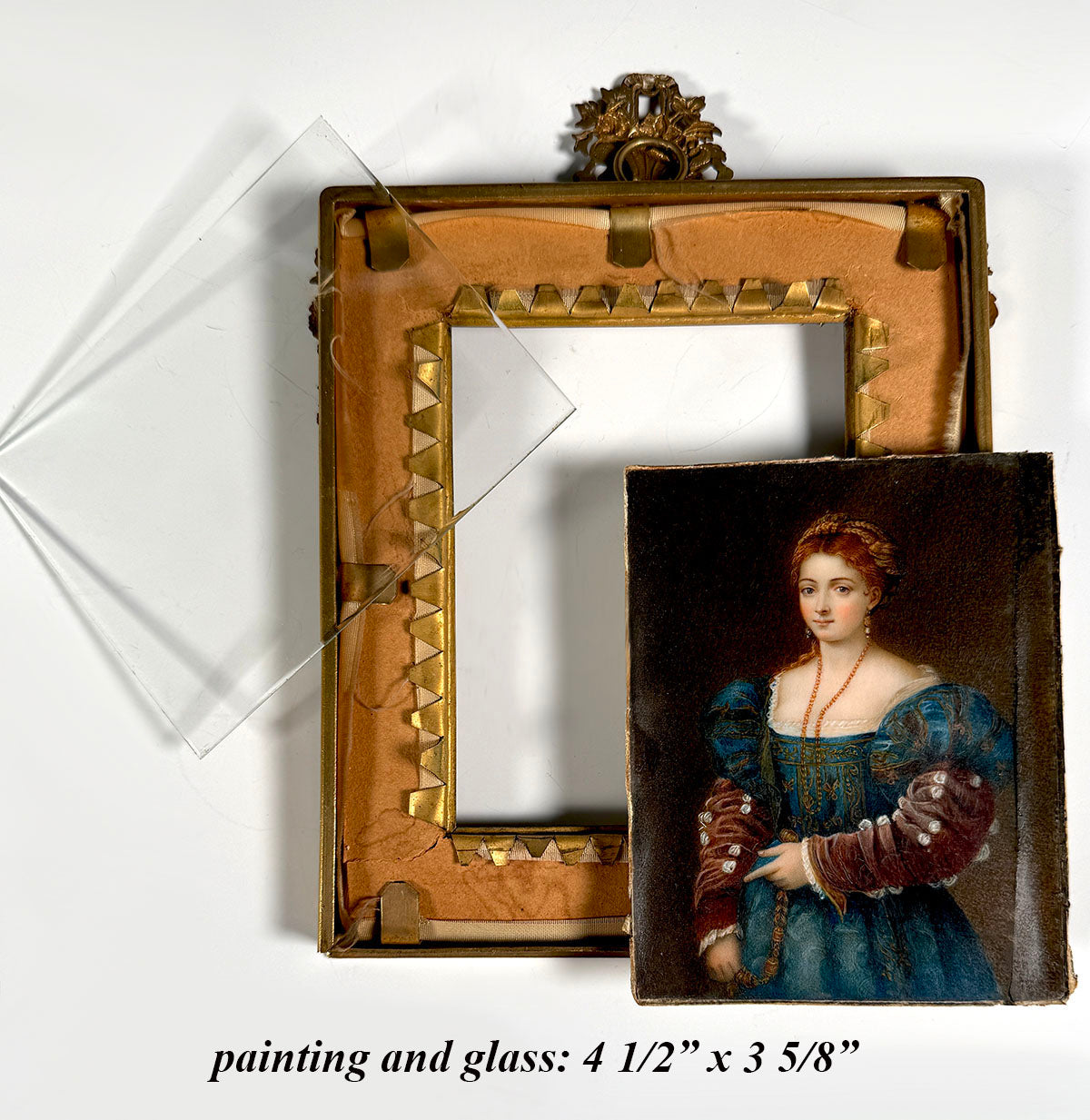 Elegant Antique French Frame Miniature Portrait after TITIAN's Renaissance "Portrait of a Lady",