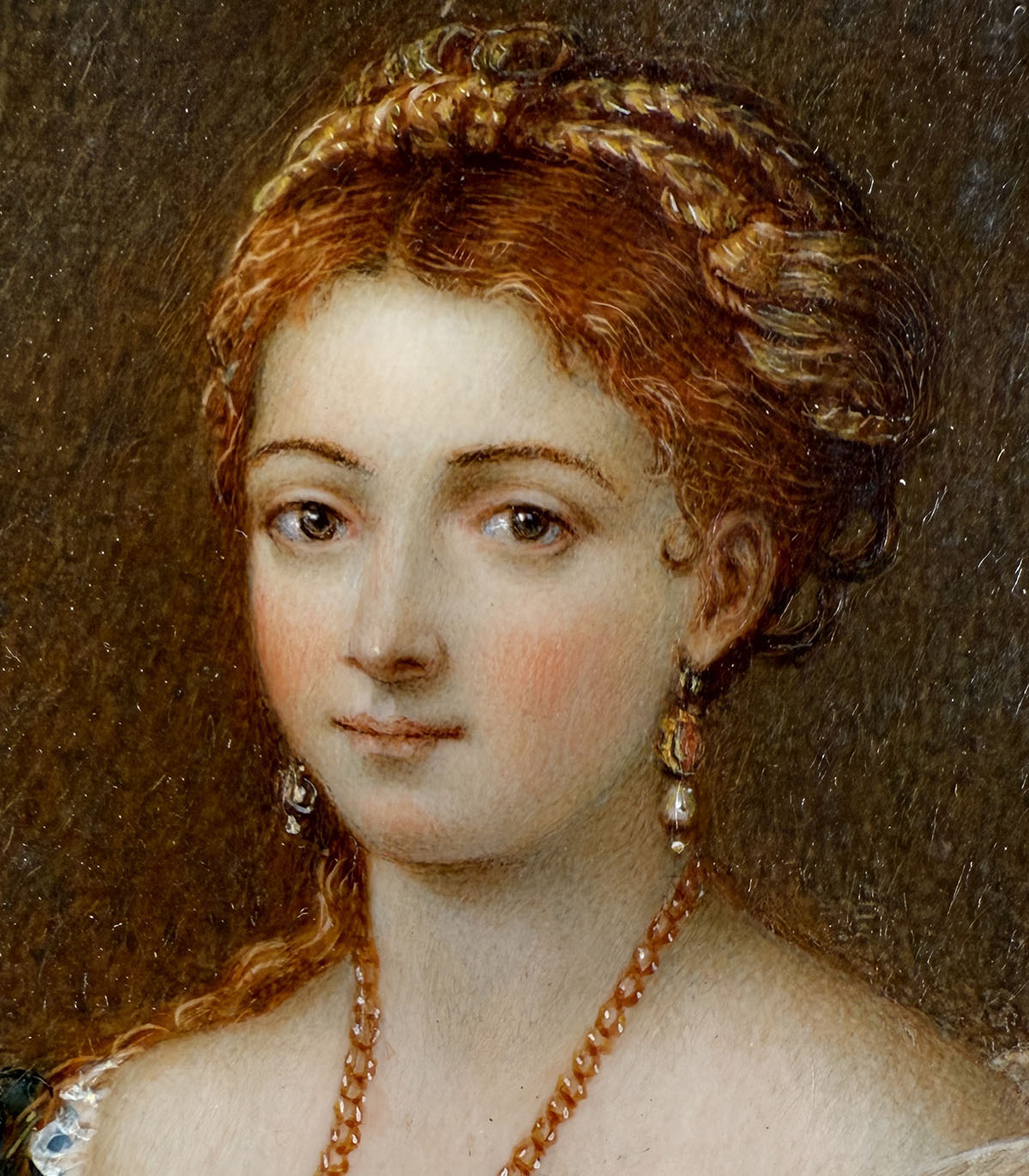 Elegant Antique French Frame Miniature Portrait after TITIAN's Renaissance "Portrait of a Lady",