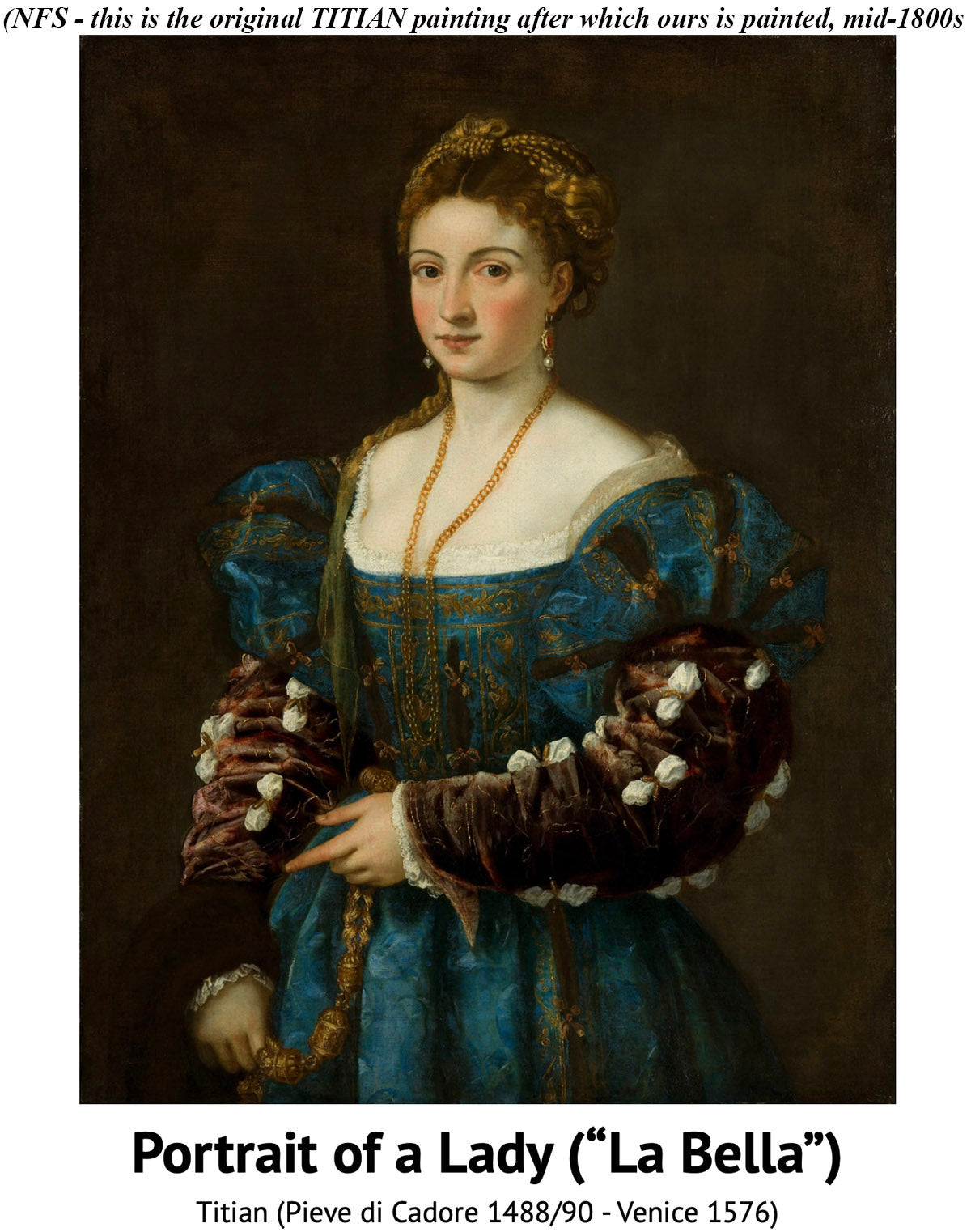 Elegant Antique French Frame Miniature Portrait after TITIAN's Renaissance "Portrait of a Lady",