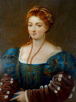 Elegant Antique French Frame Miniature Portrait after TITIAN's Renaissance "Portrait of a Lady",