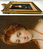Elegant Antique French Frame Miniature Portrait after TITIAN's Renaissance "Portrait of a Lady",