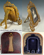 Stunning Young French-English Woman Portrait Miniature, c.1815 Fine Antique Easel Frame in Original Leather Case