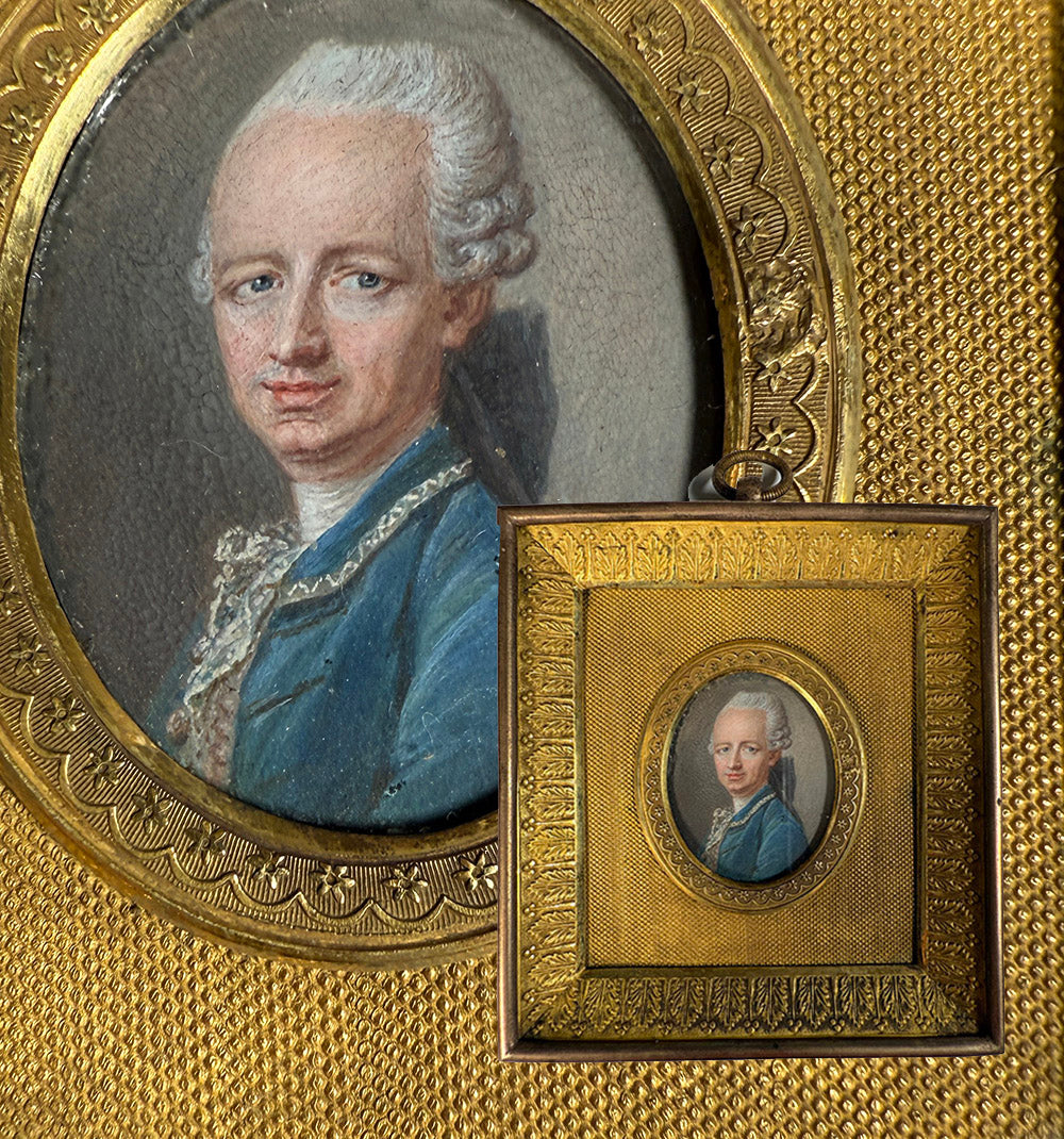 Museum Quality Mid-18th Century Antique French Portrait Miniature in Dore Bronze Frame