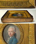 Museum Quality Mid-18th Century Antique French Portrait Miniature in Dore Bronze Frame