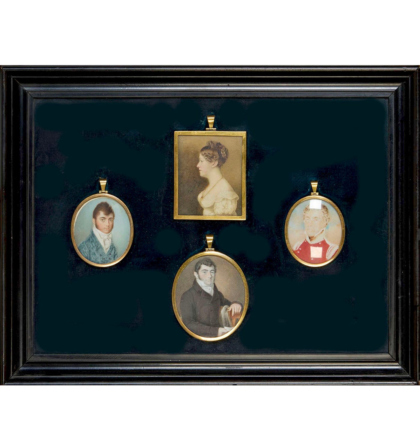 Antique 18th Century Portrait Miniatures (4) Family, English Military Officer Guard of Napoleon at Death