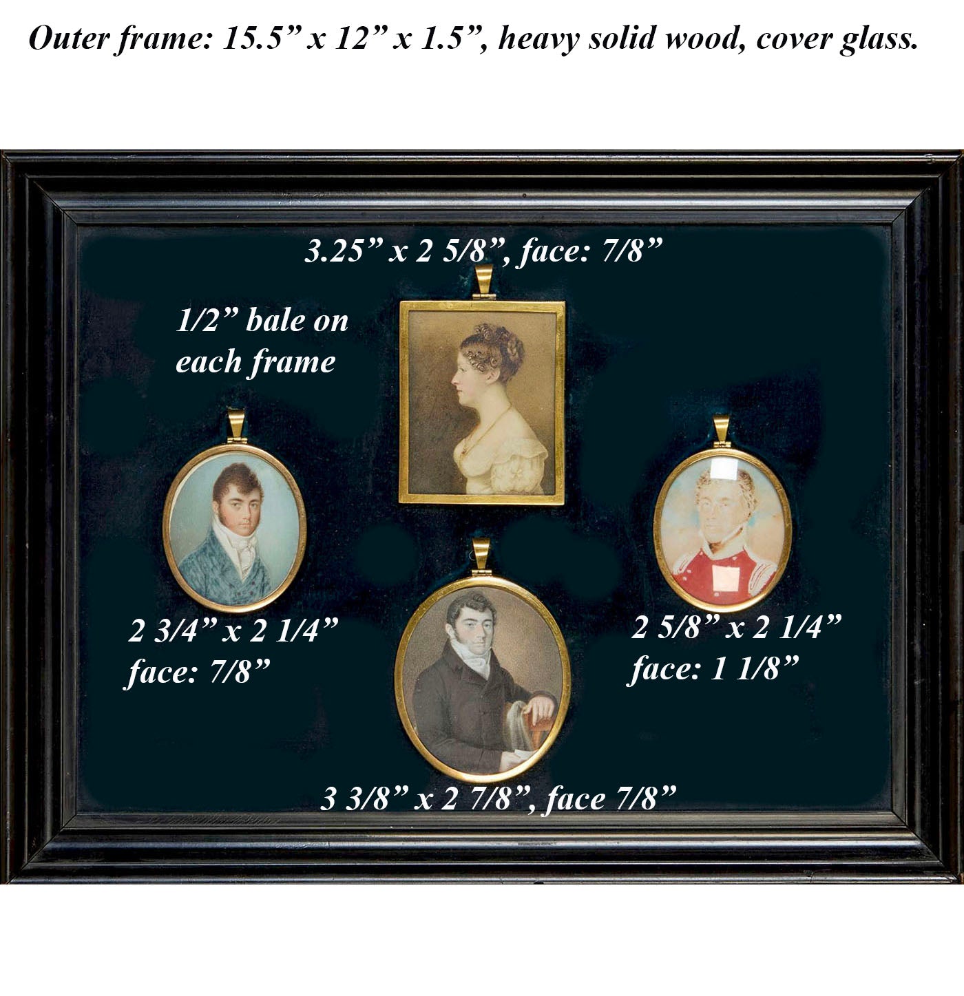 Antique 18th Century Portrait Miniatures (4) Family, English Military Officer Guard of Napoleon at Death