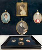 Antique 18th Century Portrait Miniatures (4) Family, English Military Officer Guard of Napoleon at Death