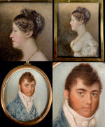 Antique 18th Century Portrait Miniatures (4) Family, English Military Officer Guard of Napoleon at Death