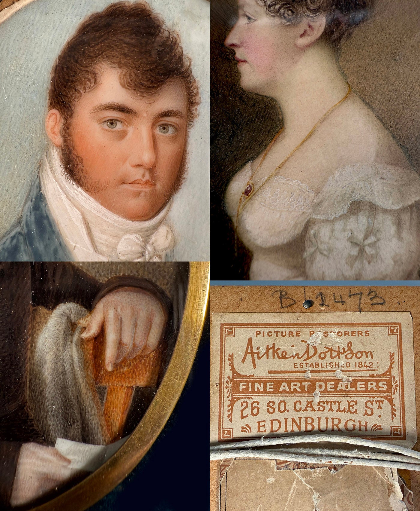 Antique 18th Century Portrait Miniatures (4) Family, English Military Officer Guard of Napoleon at Death