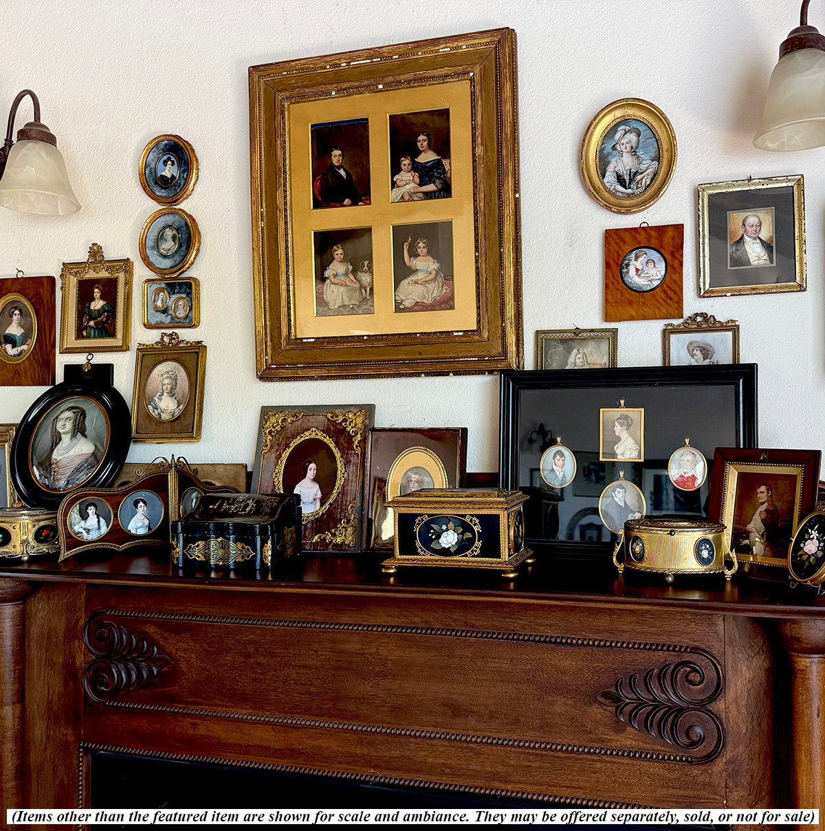 Antique 18th Century Portrait Miniatures (4) Family, English Military Officer Guard of Napoleon at Death