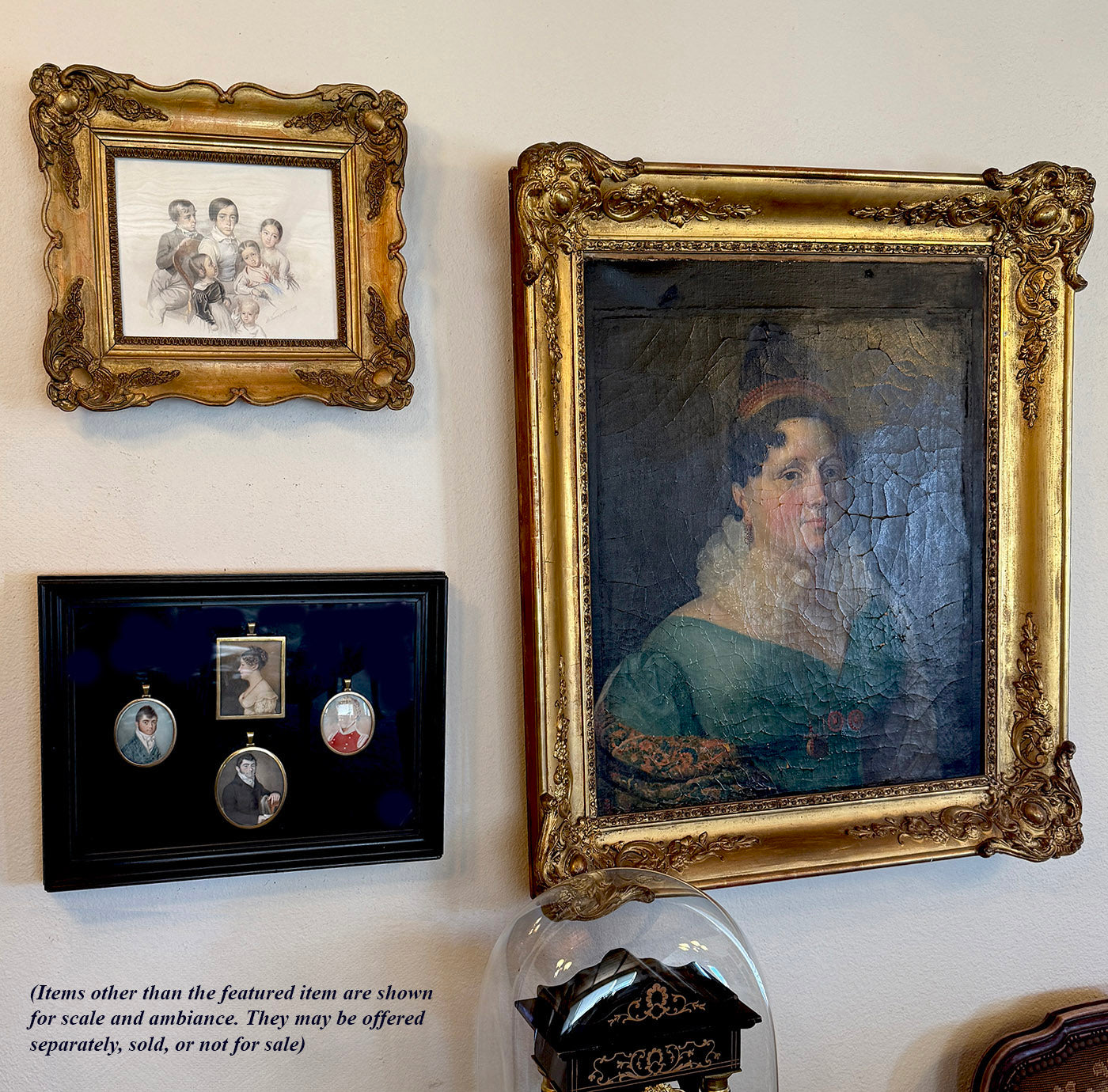 Antique 18th Century Portrait Miniatures (4) Family, English Military Officer Guard of Napoleon at Death