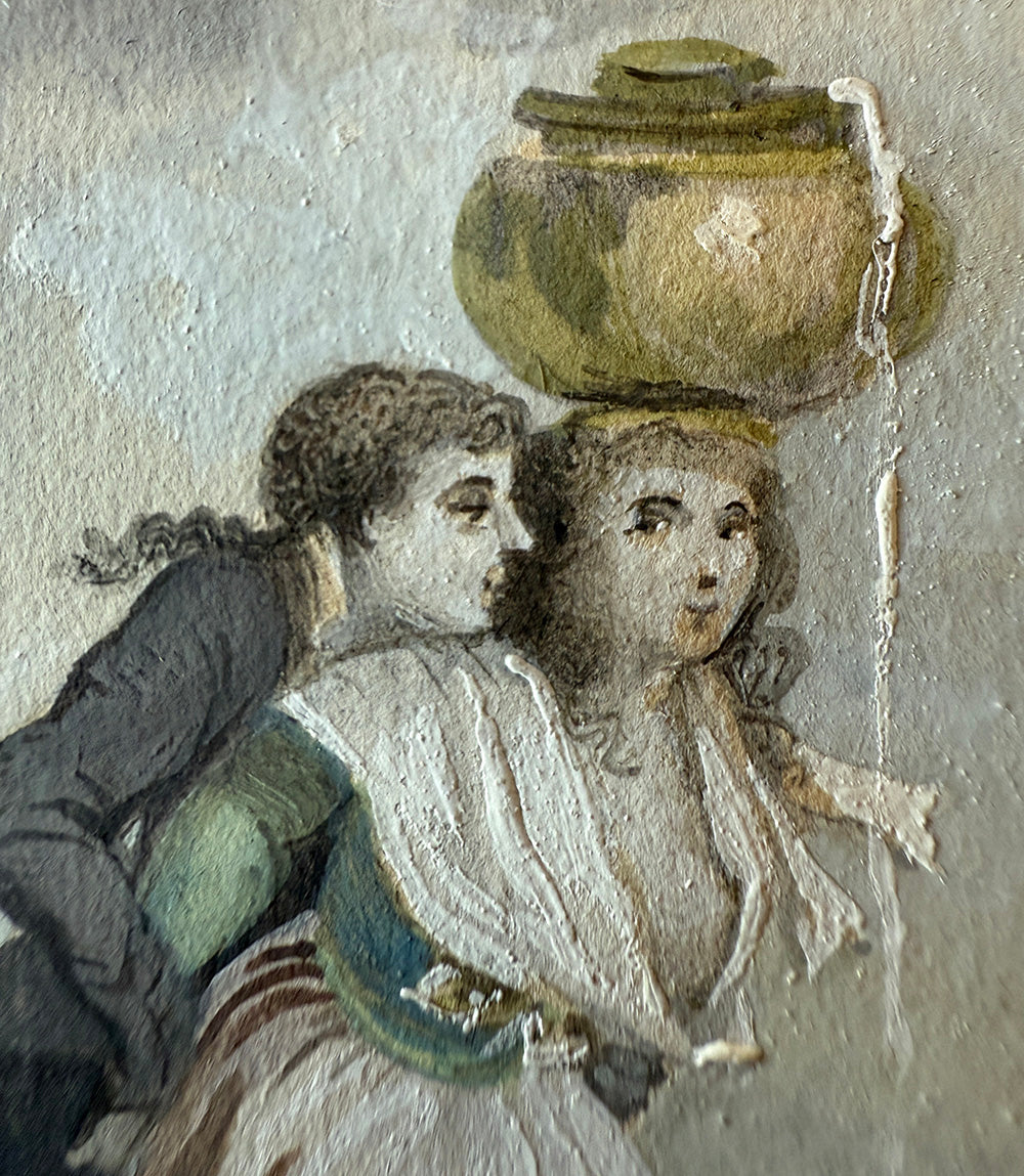 Charming Antique French Miniature Painting, Portrait after Fragonard, Artist Signed, Sphinx Bronze Frame