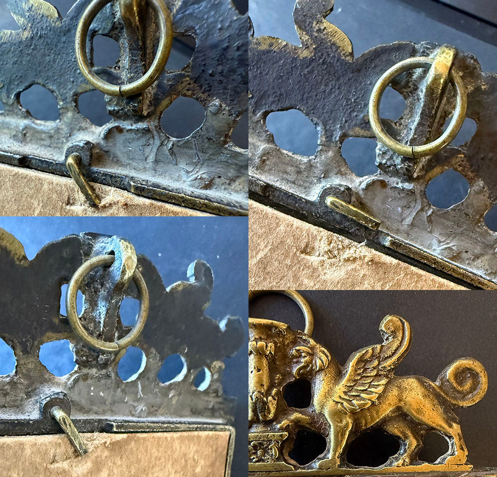 Charming Antique French Miniature Painting, Portrait after Fragonard, Artist Signed, Sphinx Bronze Frame