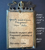 Charming Antique French Miniature Painting, Portrait after Fragonard, Artist Signed, Sphinx Bronze Frame