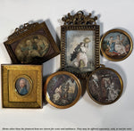 Charming Antique French Miniature Painting, Portrait after Fragonard, Artist Signed, Sphinx Bronze Frame