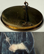 Rare Early 1800s Antique French Portrait Miniature Brooch, Child, Little Boy Holding French Toy