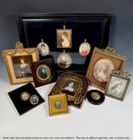 Rare Early 1800s Antique French Portrait Miniature Brooch, Child, Little Boy Holding French Toy