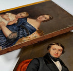 Charming Early Victorian Era Oil Paintings, Family of Five with Spaniel, Portrait Miniatures Group