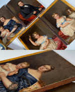Charming Early Victorian Era Oil Paintings, Family of Five with Spaniel, Portrait Miniatures Group