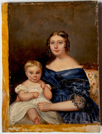 Charming Early Victorian Era Oil Paintings, Family of Five with Spaniel, Portrait Miniatures Group