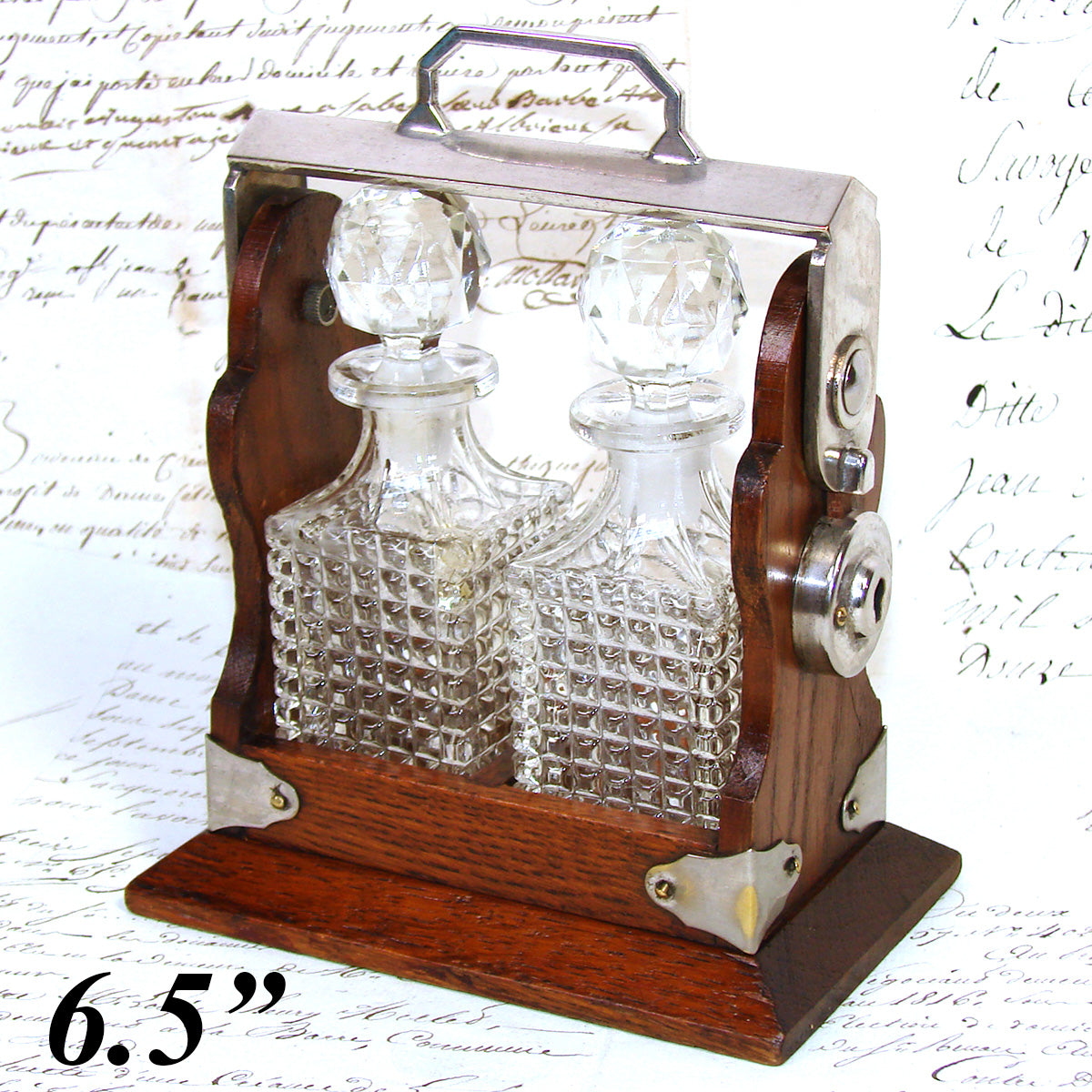 Antique English Victorian Oak & SP Miniature Liquor Tantalus, Perfume Caddy or Salesman's Sample