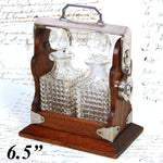 Antique English Victorian Oak & SP Miniature Liquor Tantalus, Perfume Caddy or Salesman's Sample
