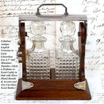 Antique English Victorian Oak & SP Miniature Liquor Tantalus, Perfume Caddy or Salesman's Sample