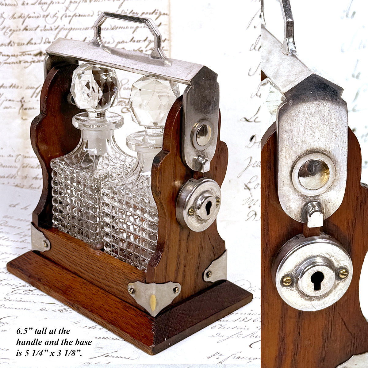 Antique English Victorian Oak & SP Miniature Liquor Tantalus, Perfume Caddy or Salesman's Sample