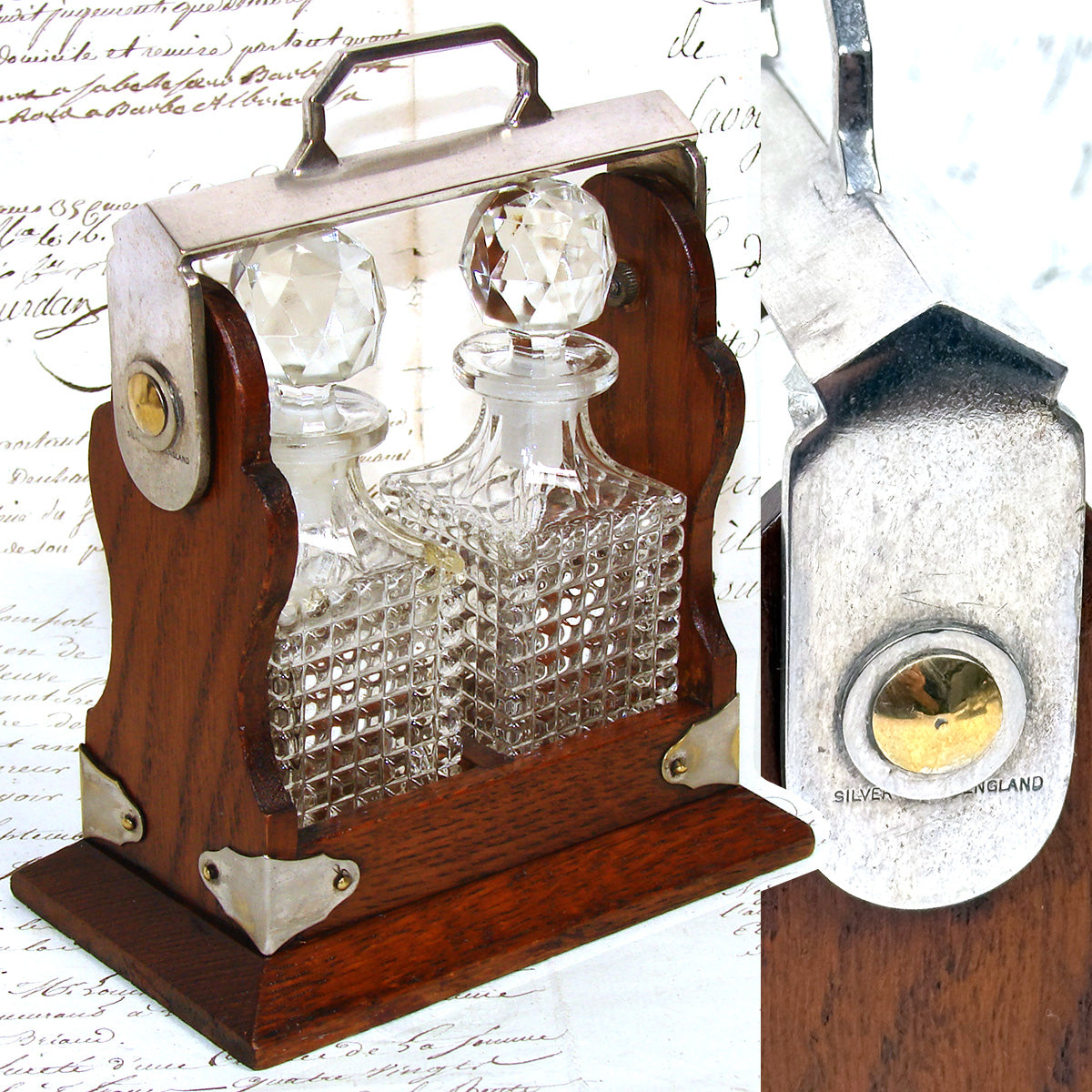 Antique English Victorian Oak & SP Miniature Liquor Tantalus, Perfume Caddy or Salesman's Sample