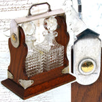 Antique English Victorian Oak & SP Miniature Liquor Tantalus, Perfume Caddy or Salesman's Sample