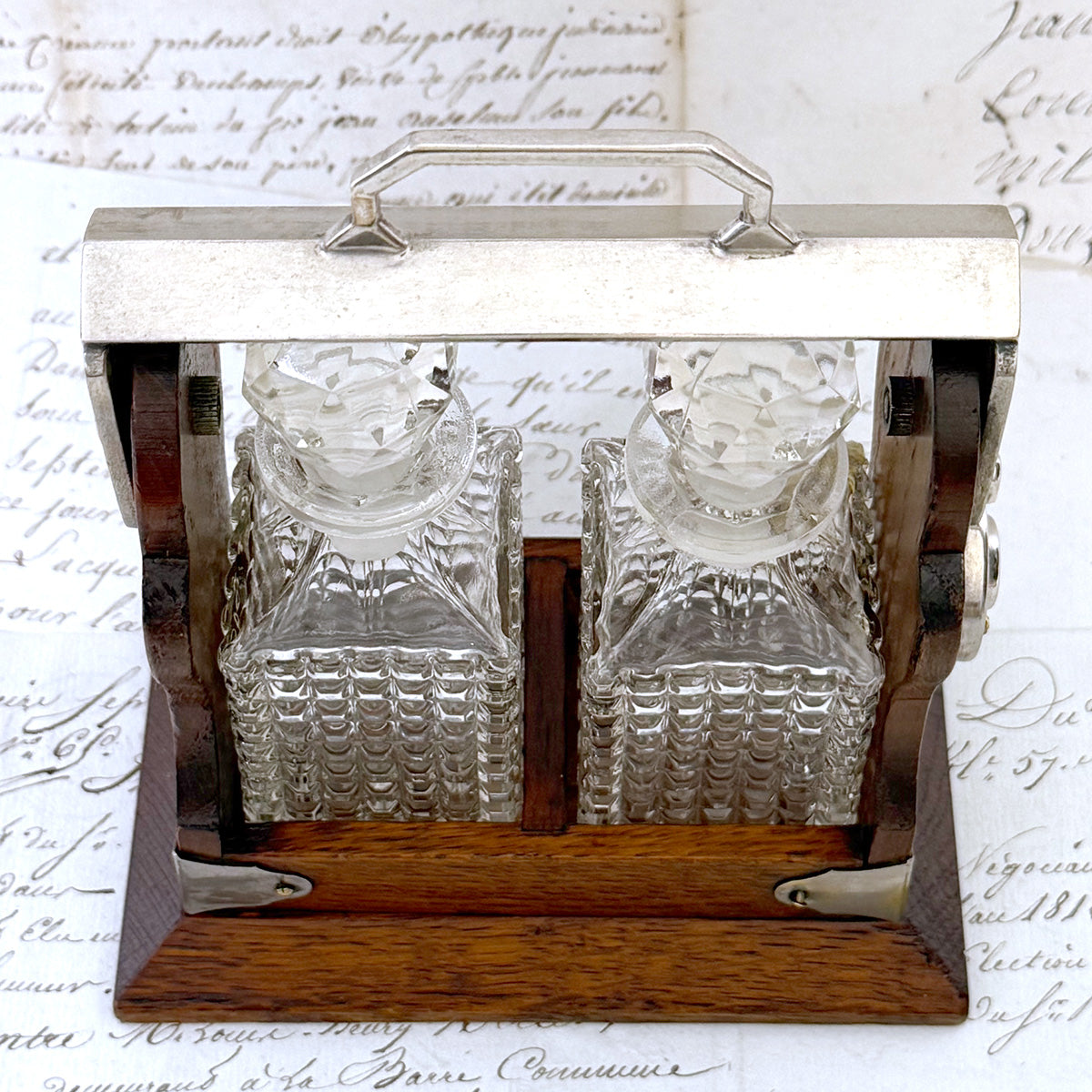 Antique English Victorian Oak & SP Miniature Liquor Tantalus, Perfume Caddy or Salesman's Sample