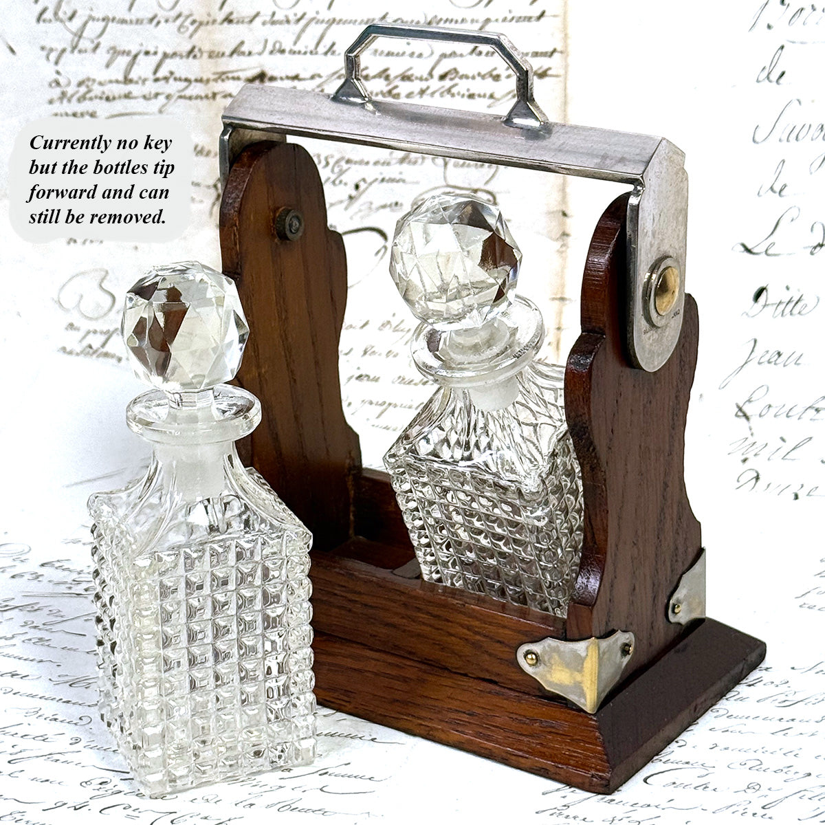 Antique English Victorian Oak & SP Miniature Liquor Tantalus, Perfume Caddy or Salesman's Sample