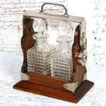 Antique English Victorian Oak & SP Miniature Liquor Tantalus, Perfume Caddy or Salesman's Sample