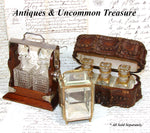 Antique English Victorian Oak & SP Miniature Liquor Tantalus, Perfume Caddy or Salesman's Sample