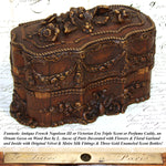 Antique French Victorian Era Triple Scent Caddy, Perfume Box, Gold Enamel Bottles