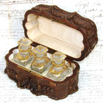 Antique French Victorian Era Triple Scent Caddy, Perfume Box, Gold Enamel Bottles