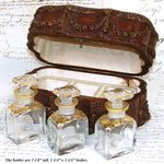 Antique French Victorian Era Triple Scent Caddy, Perfume Box, Gold Enamel Bottles