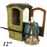 Rare Antique French Vernis Martin 12" Miniature Sedan Chair WITH Exquisite Original Doll, Palanquin, Chaise a Porteur
