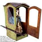 Rare Antique French Vernis Martin 12" Miniature Sedan Chair WITH Exquisite Original Doll, Palanquin, Chaise a Porteur