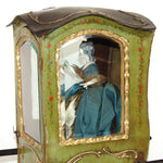 Rare Antique French Vernis Martin 12" Miniature Sedan Chair WITH Exquisite Original Doll, Palanquin, Chaise a Porteur