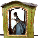 Rare Antique French Vernis Martin 12" Miniature Sedan Chair WITH Exquisite Original Doll, Palanquin, Chaise a Porteur