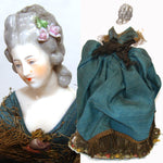 Rare Antique French Vernis Martin 12" Miniature Sedan Chair WITH Exquisite Original Doll, Palanquin, Chaise a Porteur