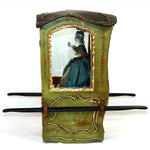 Rare Antique French Vernis Martin 12" Miniature Sedan Chair WITH Exquisite Original Doll, Palanquin, Chaise a Porteur